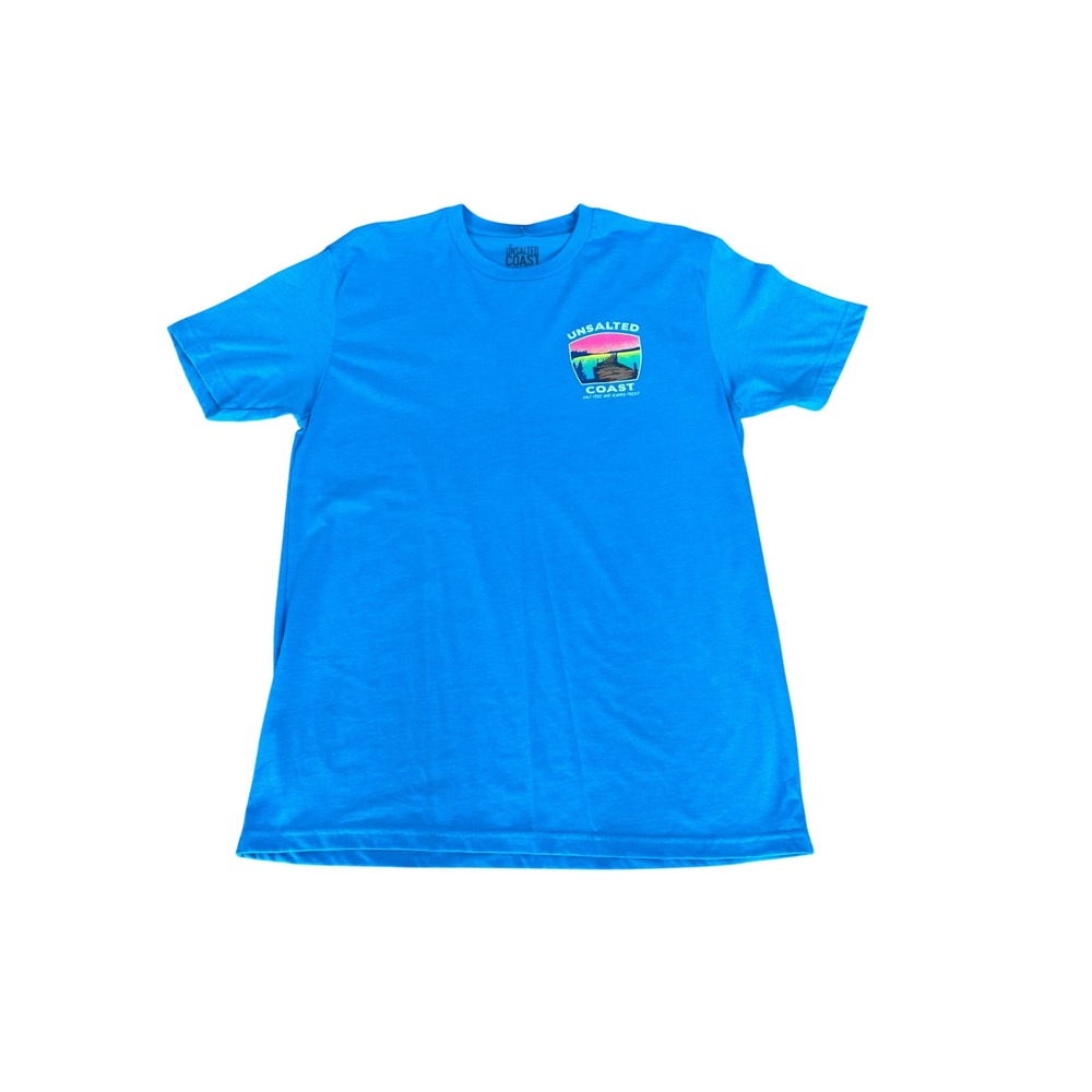 Unsalted Coast Graphic T Shirt Blue Short Sleeve Crew Neck Size L‎